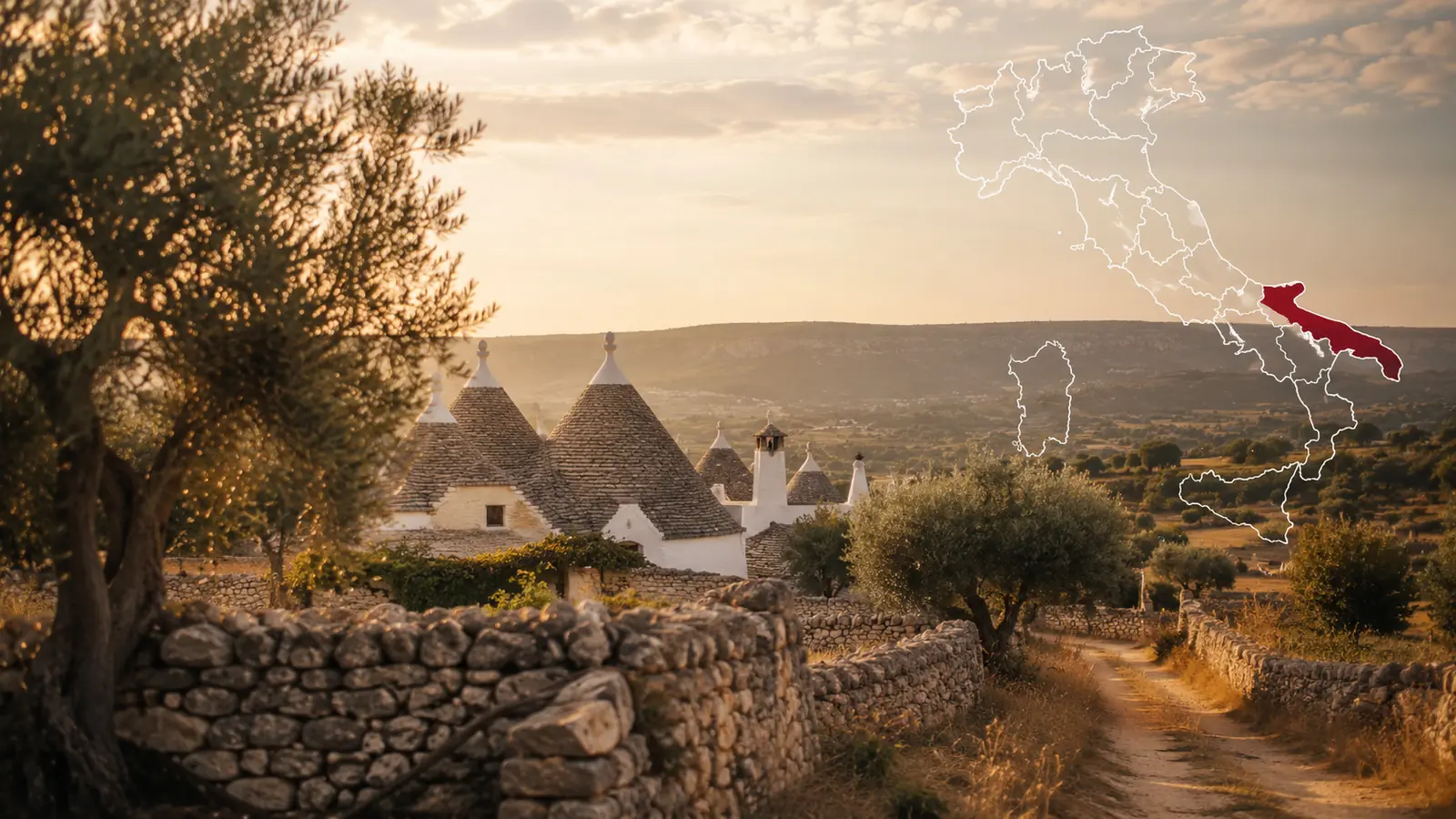 Trulli und Olivenbäume in Apulien